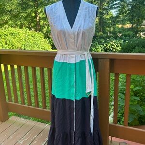 H HALSTON SLEEVELESS V-NECK TIERED DRESS WOMEN'S SIZE L